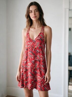 En Creme Red Floral Dress/Top